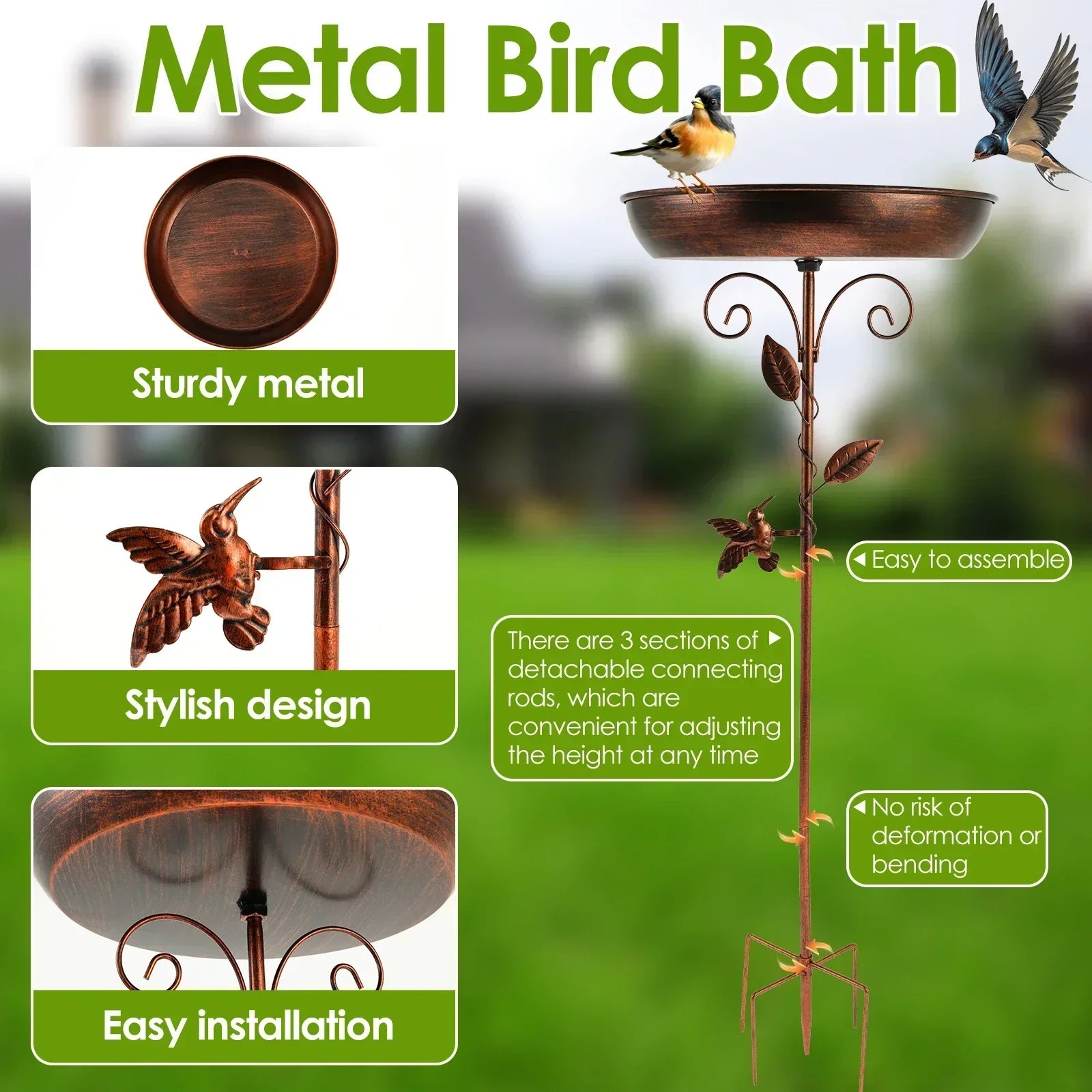 Bird Bath with Stand | Sturdy Metal Bowl