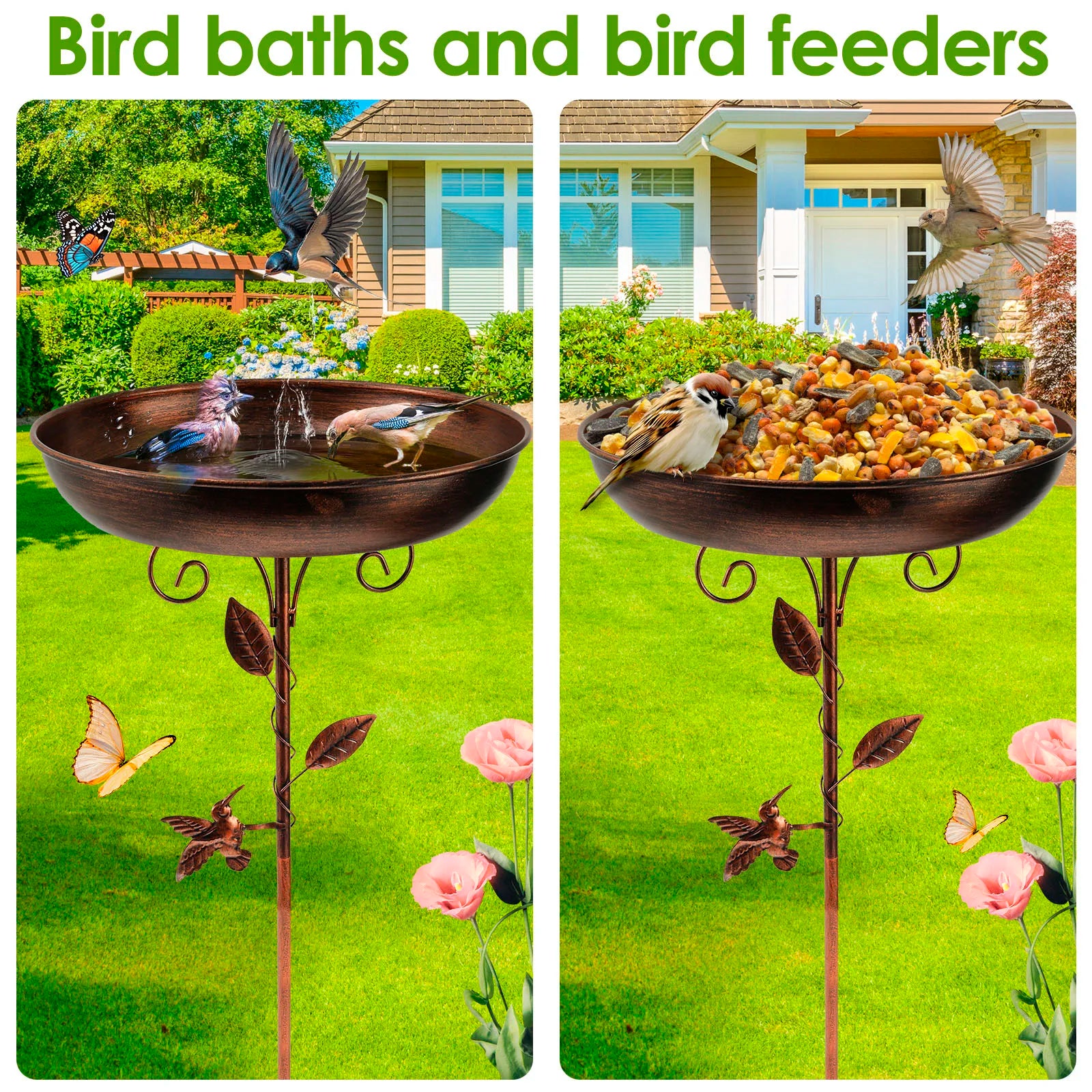 Bird Bath with Stand | Sturdy Metal Bowl