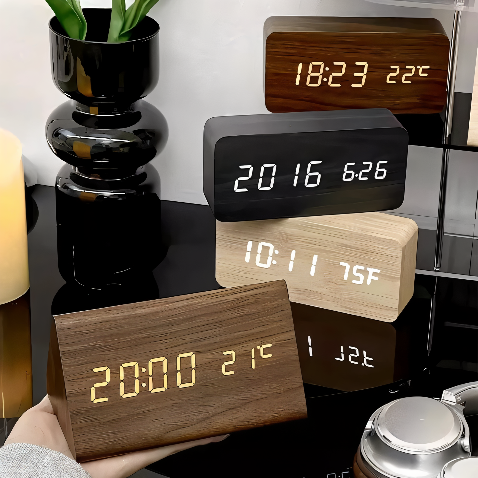 Natural Harmony LED Alarm Clock with Climate Display