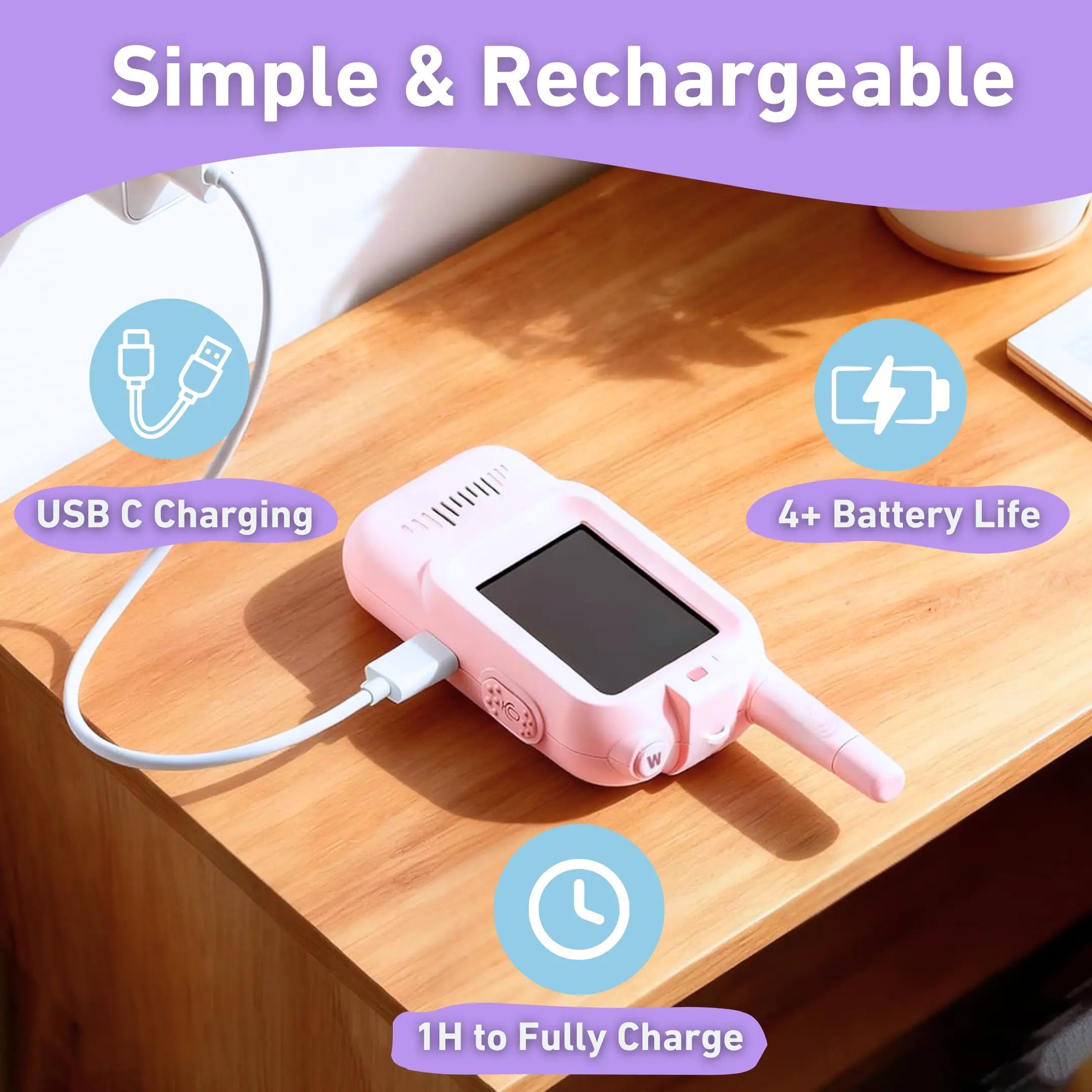 Rechargeable Walkie-Talkie with Live Video and Voice Connection via USB C