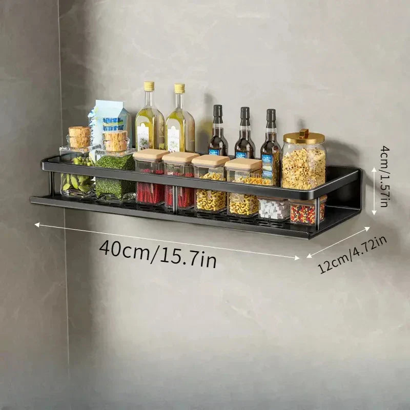 Elegant Wall-Mounted Kitchen Organizer with Spice Rack & Hooks
