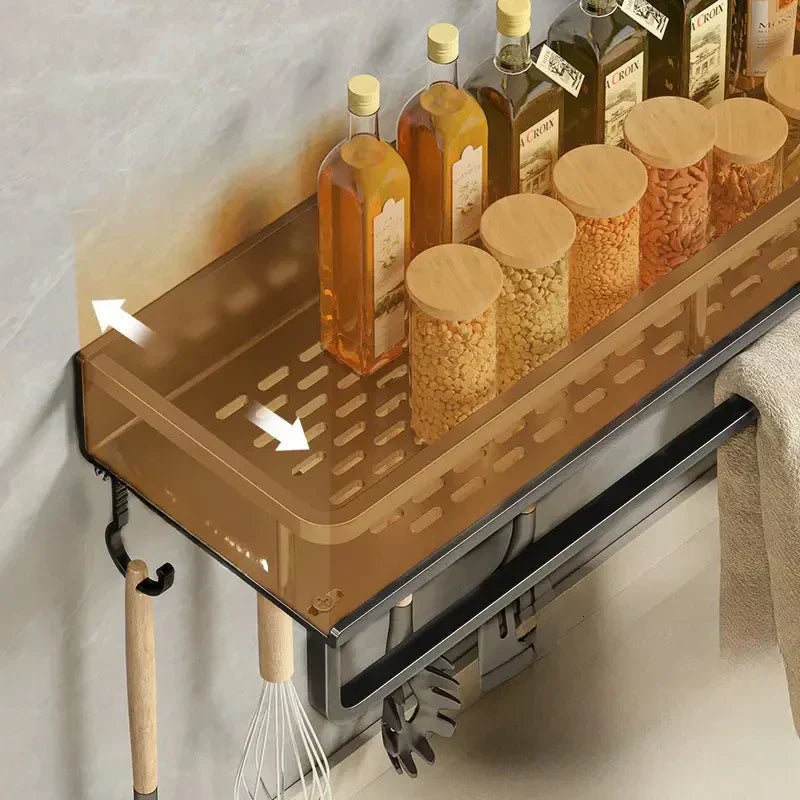 Elegant Wall-Mounted Kitchen Organizer with Spice Rack & Hooks