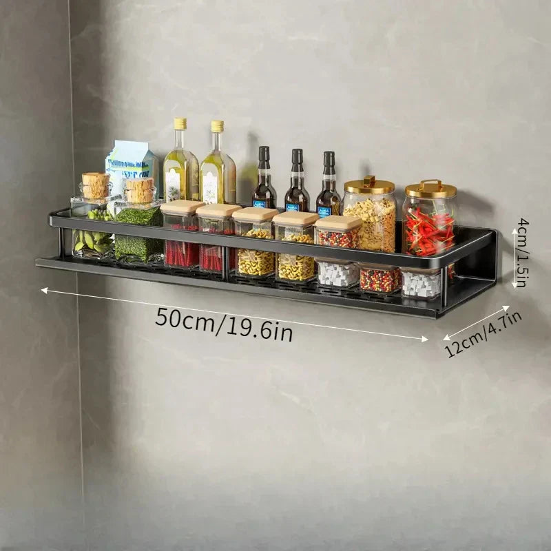 Elegant Wall-Mounted Kitchen Organizer with Spice Rack & Hooks
