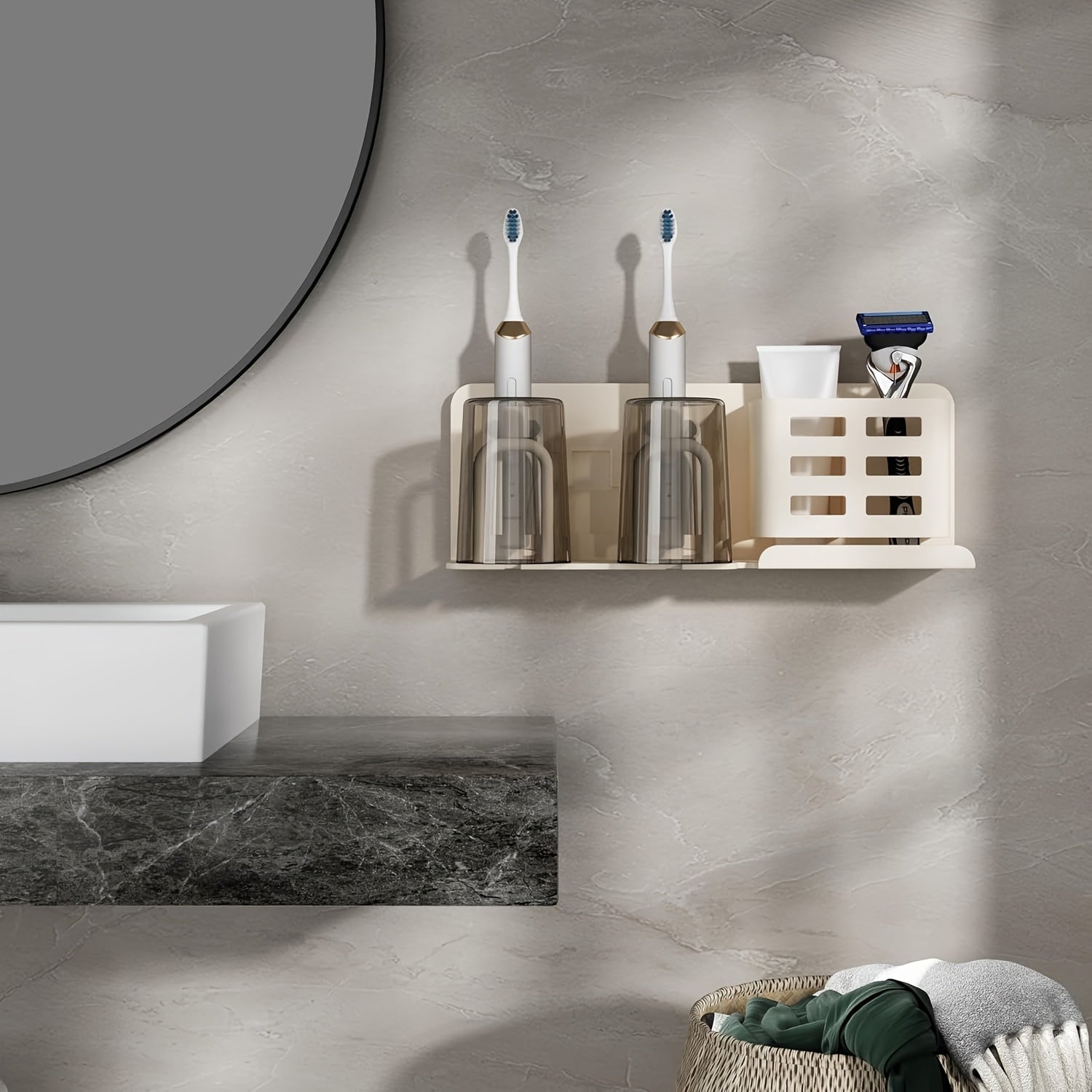 Sleek Wall-Mounted Toothbrush Organizer with Drainage Design