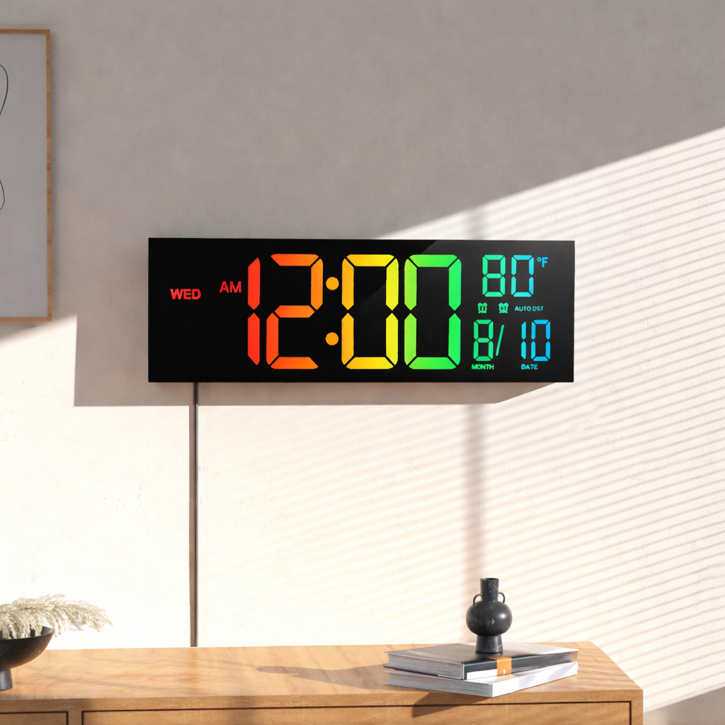 Smart RGB LED Wall Clock with Remote Control - 41.9 x 12.7 cm