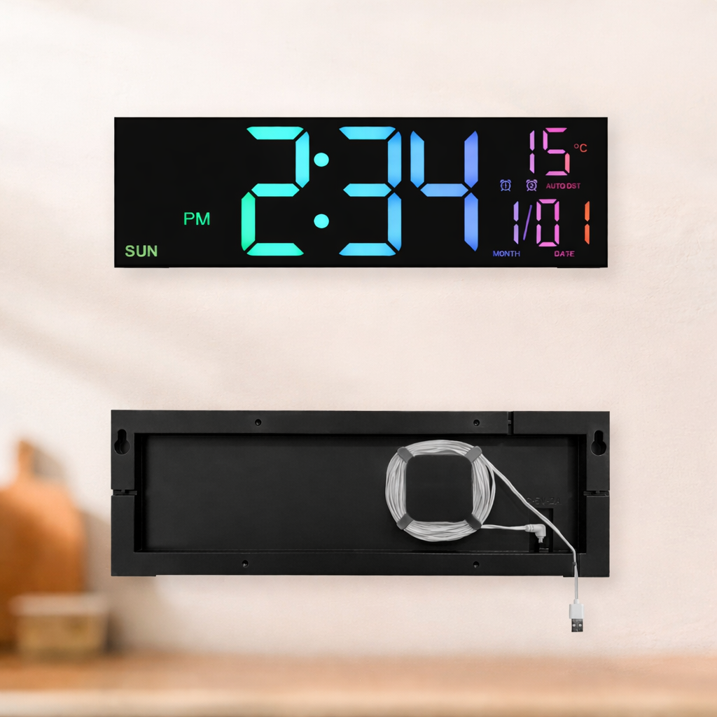 Smart RGB LED Wall Clock with Remote Control - 41.9 x 12.7 cm