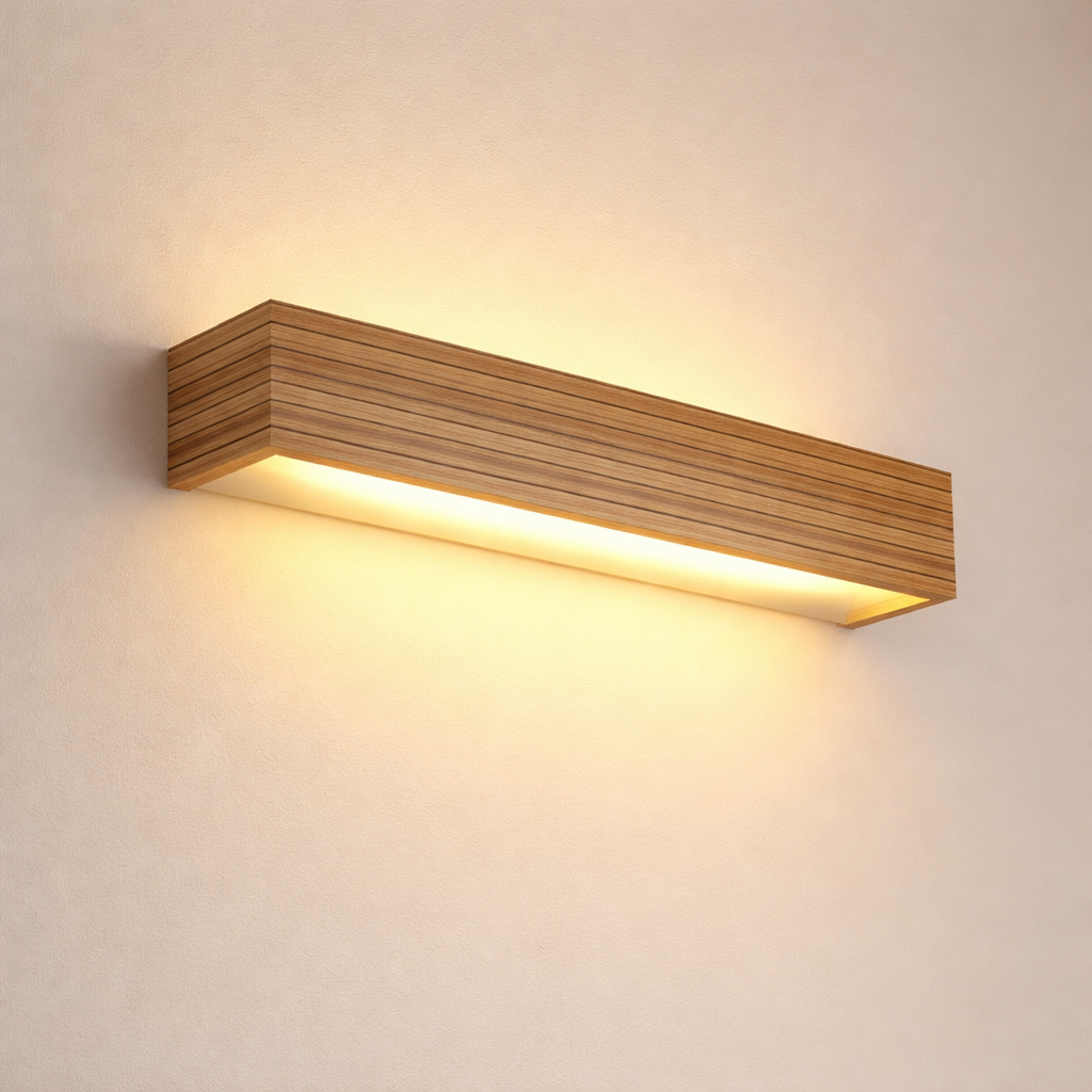 Stylish Wall-Mounted Light Fixture with Wooden Accent