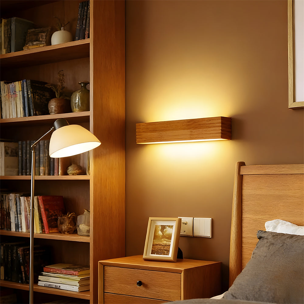 Stylish Wall-Mounted Light Fixture with Wooden Accent