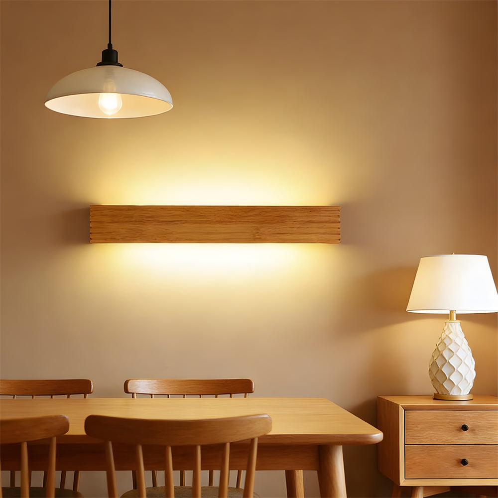 Stylish Wall-Mounted Light Fixture with Wooden Accent
