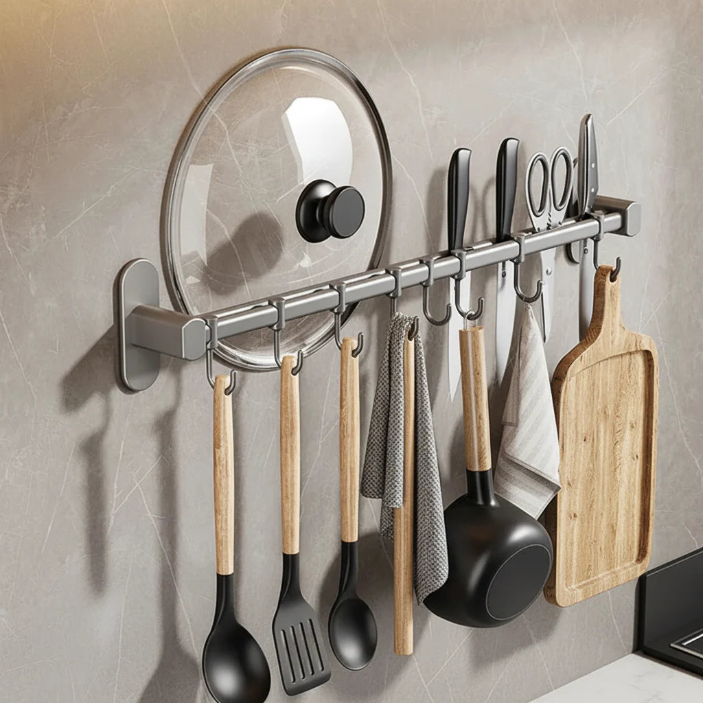 Wall-Mounted Kitchen Hook Organizer