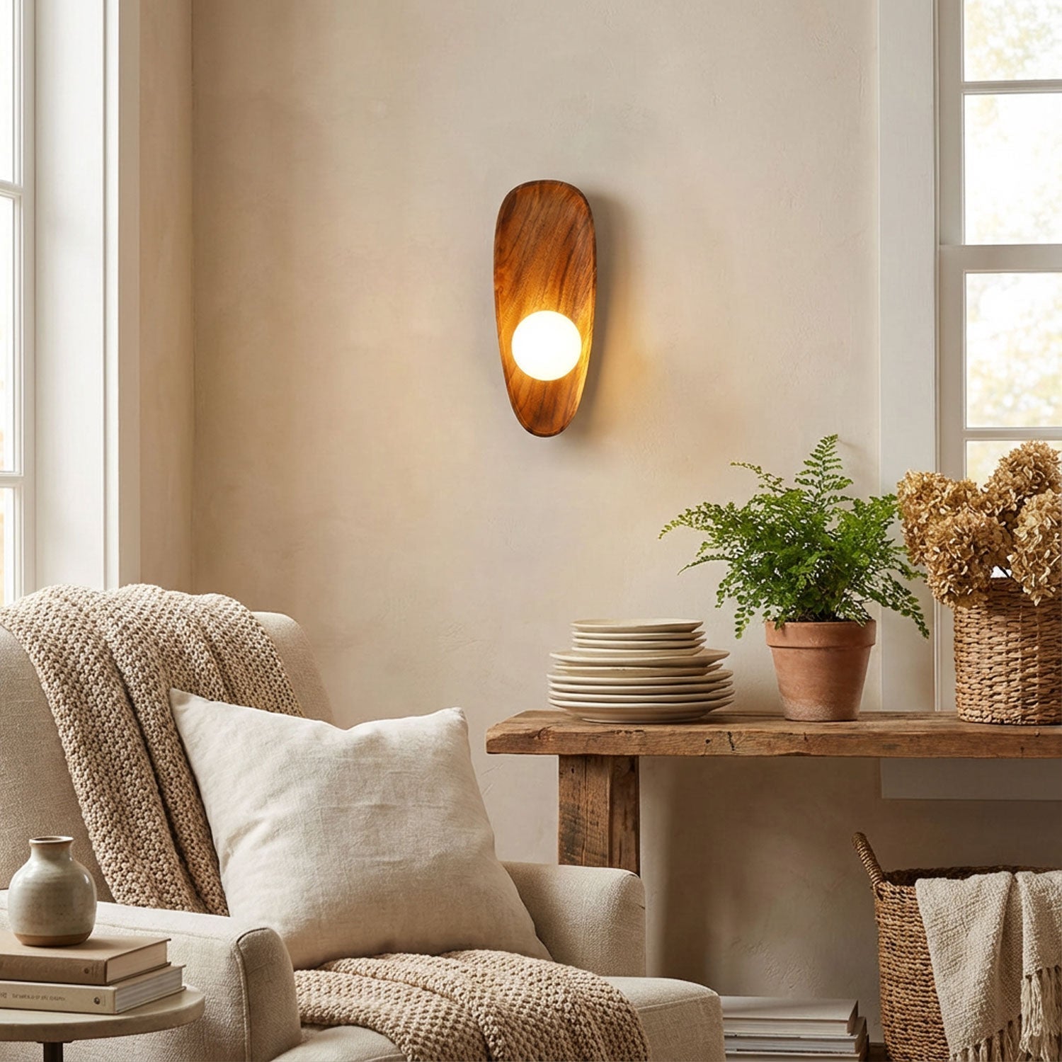 Elegant Indoor Wall Sconce with Wood and Glass Design