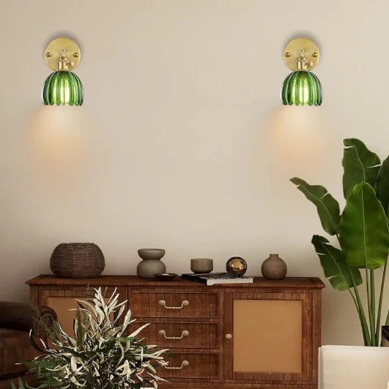 Elegant Brass and Glass Wall Light Fixture with Dimming Option