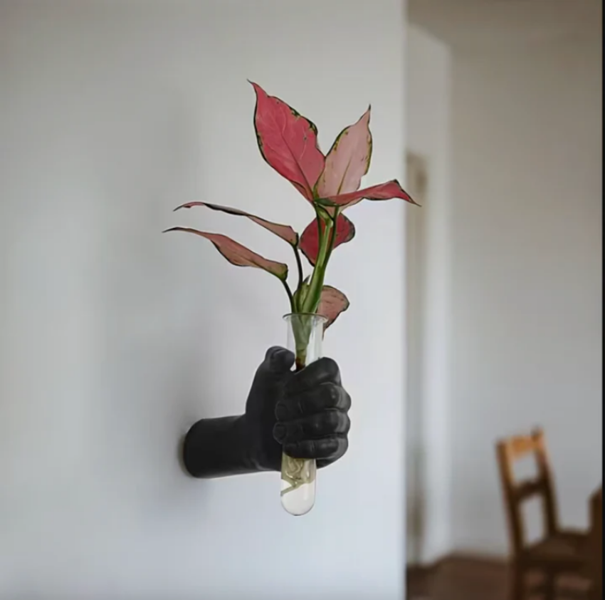Artistic Hand-Shaped Wall Planter with Glass Tube