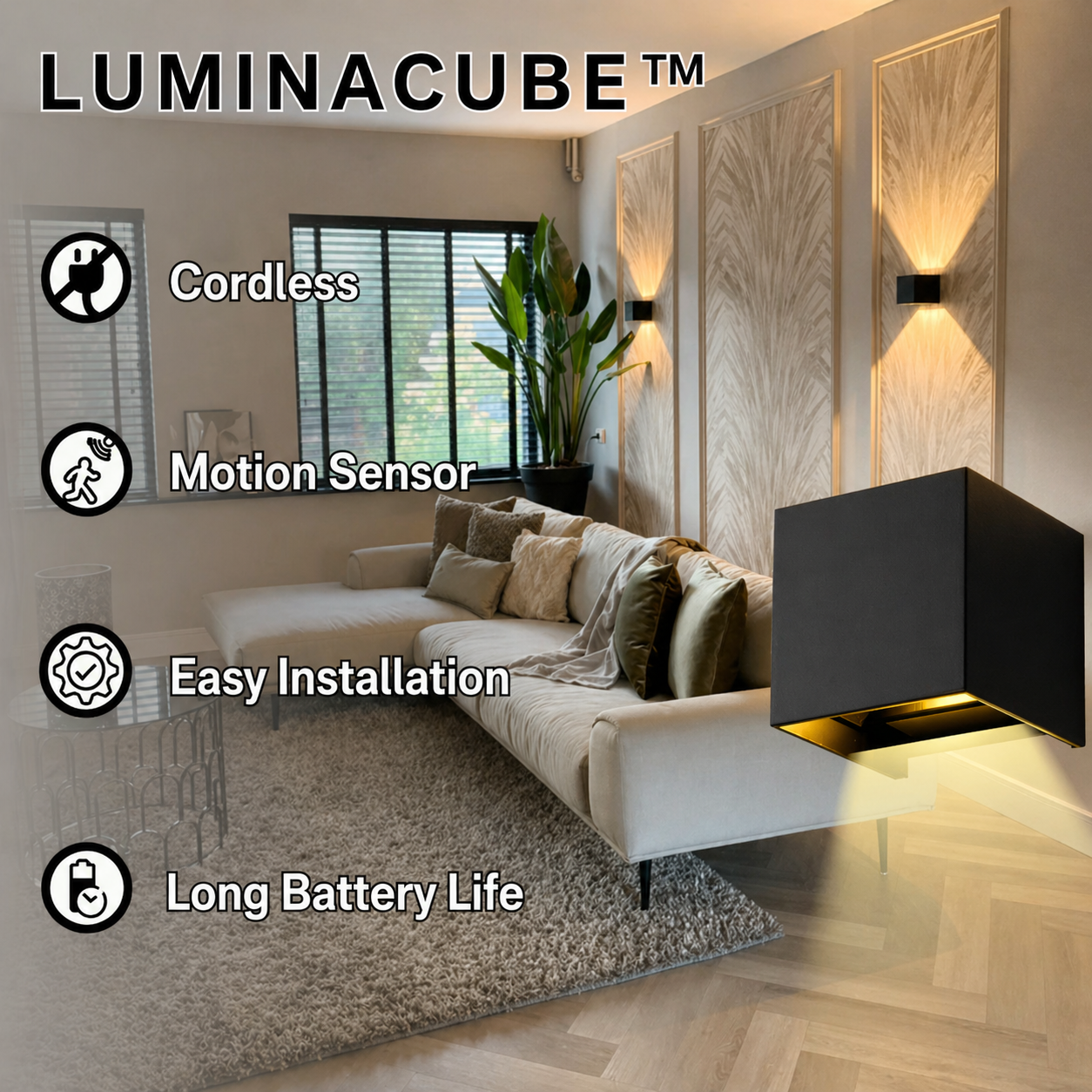 Wireless Wall Light with Motion Sensor and Adjustable Beam Angle