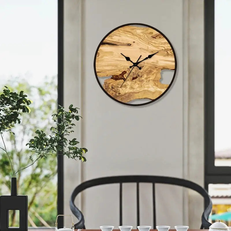 Wall Clock | Natural Wood with Resin Coating | Silent Quartz Movement