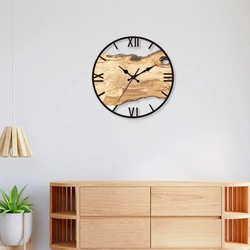 Wall Clock | Natural Wood with Resin Coating | Silent Quartz Movement