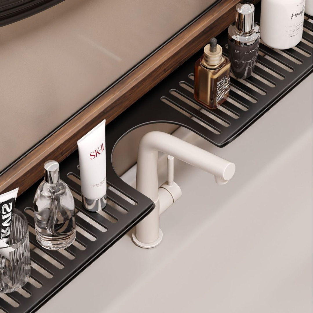 Sink Organizer with Suction Cup Wall Mount - Draining Design for Bathroom