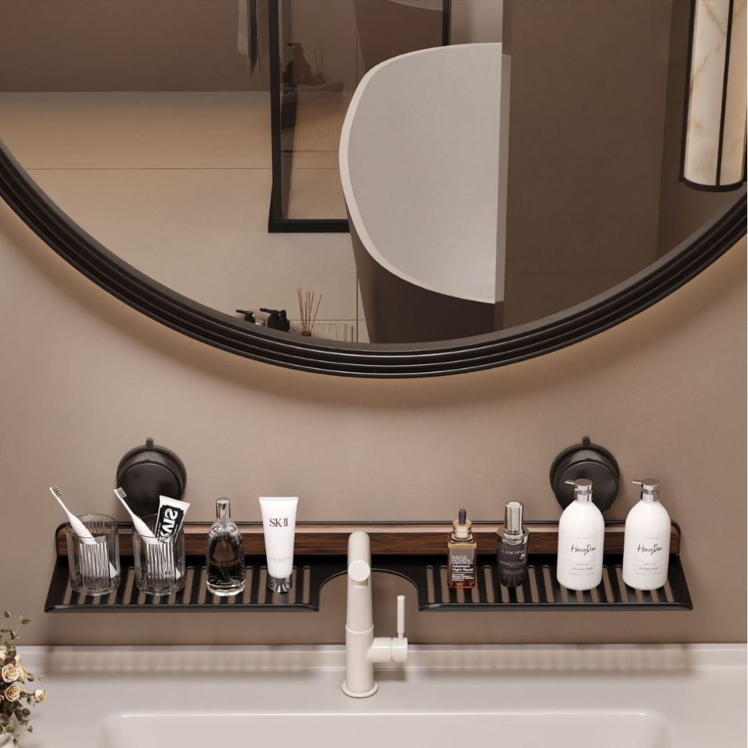 Sink Organizer with Suction Cup Wall Mount - Draining Design for Bathroom
