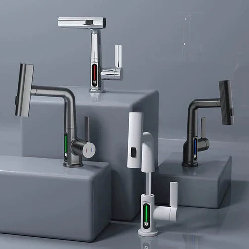 Retractable Faucet with 360° Rotation | LED Temperature Display | 5 Spray Modes
