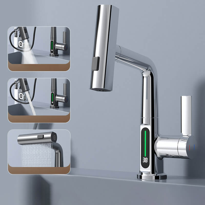 Retractable Faucet with 360° Rotation | LED Temperature Display | 5 Spray Modes