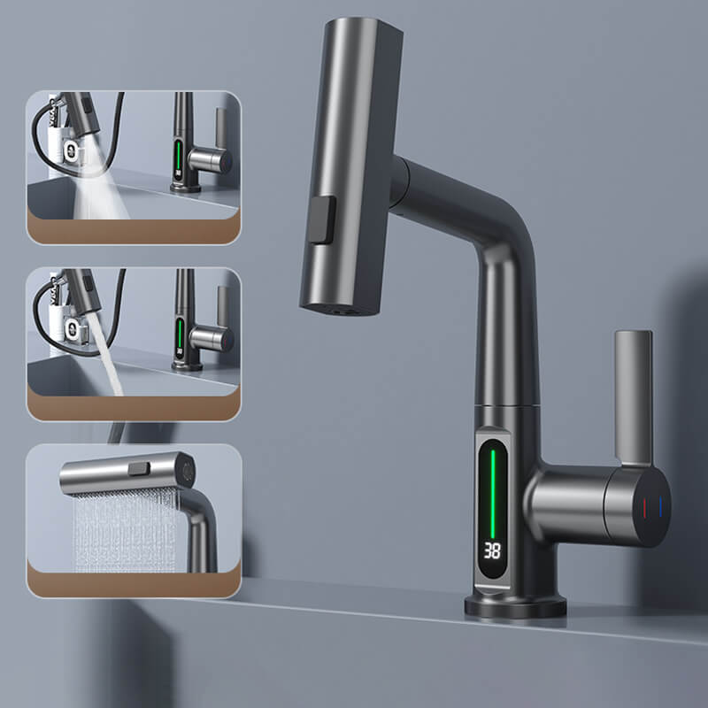 Retractable Faucet with 360° Rotation | LED Temperature Display | 5 Spray Modes