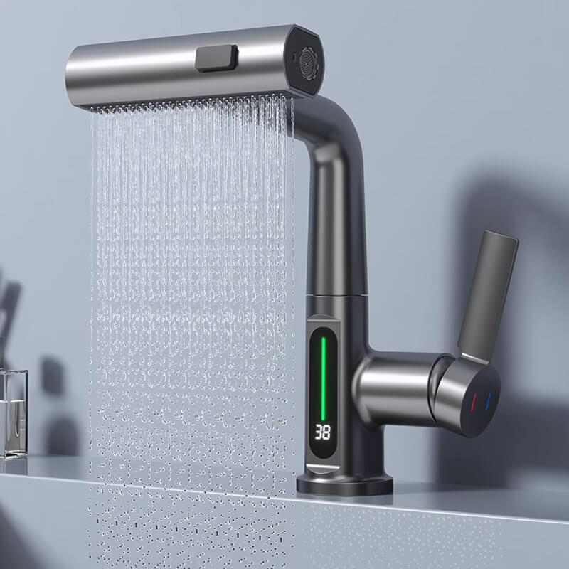 Retractable Faucet with 360° Rotation | LED Temperature Display | 5 Spray Modes