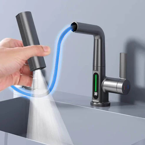 Retractable Faucet with 360° Rotation | LED Temperature Display | 5 Spray Modes