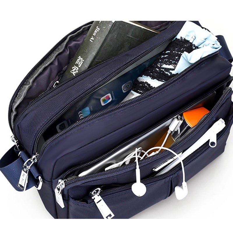 Water-Resistant Multi-Compartment Crossbody Bag with Adjustable Strap