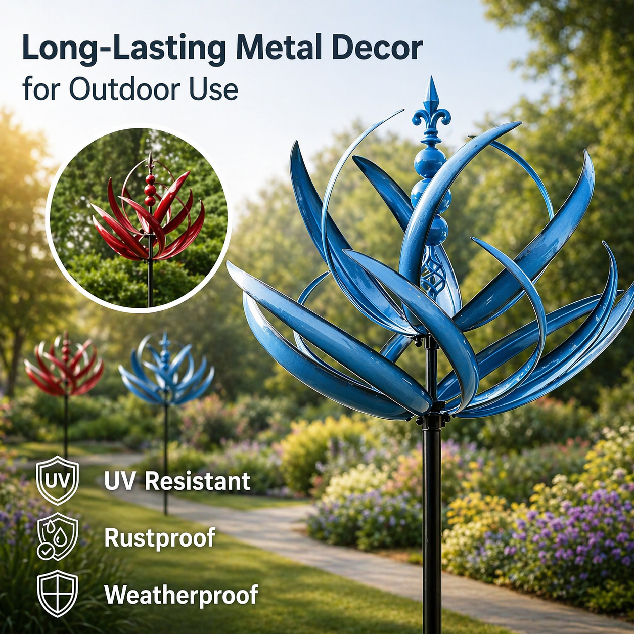 Lotus-Shaped Metal Wind Spinner | Weather Vane | Rust-Resistant