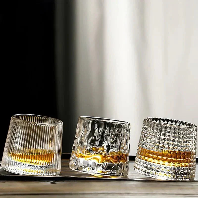 Elegant Crystal Whiskey Tumbler with Rotating Base