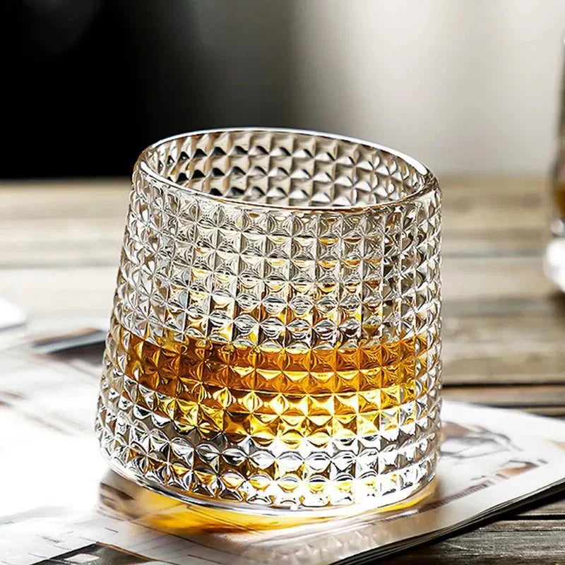 Elegant Crystal Whiskey Tumbler with Rotating Base