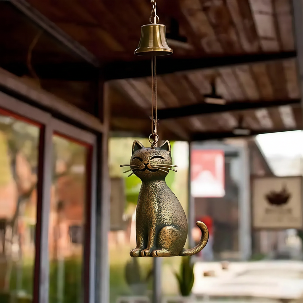 Artisan Cat-Inspired Copper Wind Chime for a Calming Atmosphere