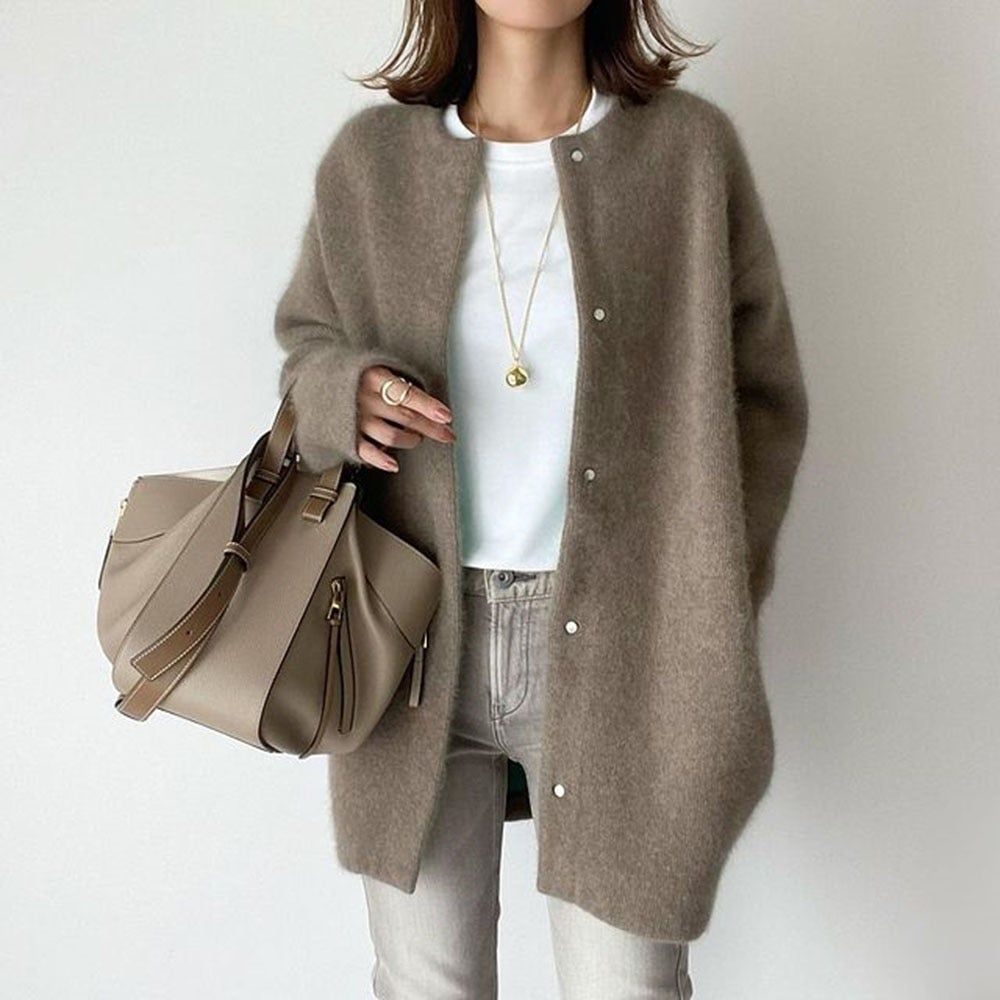 Button-Up Knit Cardigan with Long Sleeves