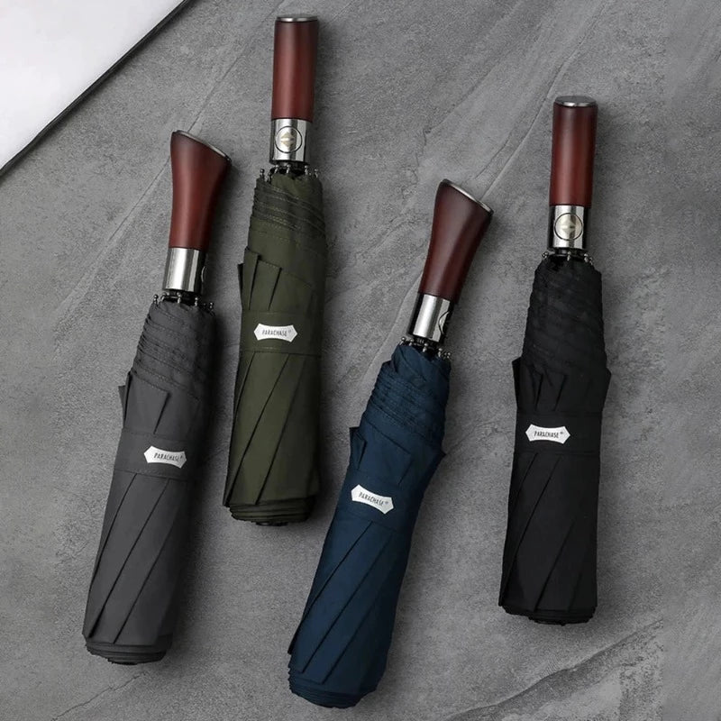 Elegant Automatic Umbrella with Stylish Wooden Grip