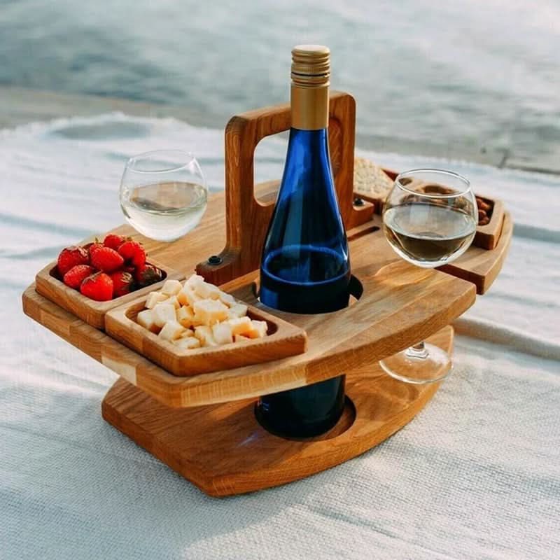 Folding Wooden Picnic Table with Snack Storage - Portable Design