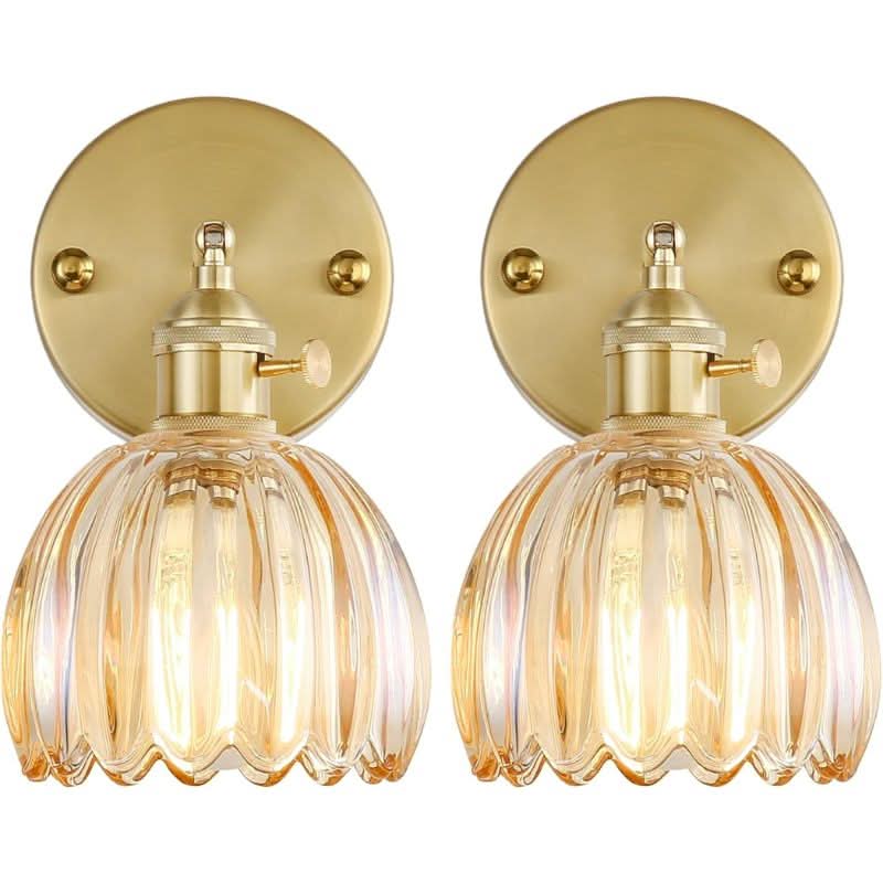 Elegant Brass and Glass Wall Light Fixture with Dimming Option
