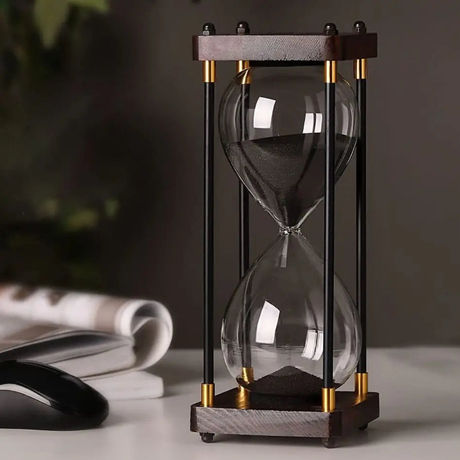 Elegant Hourglass Timer with Wooden Base, 60-Minute Sand Flow