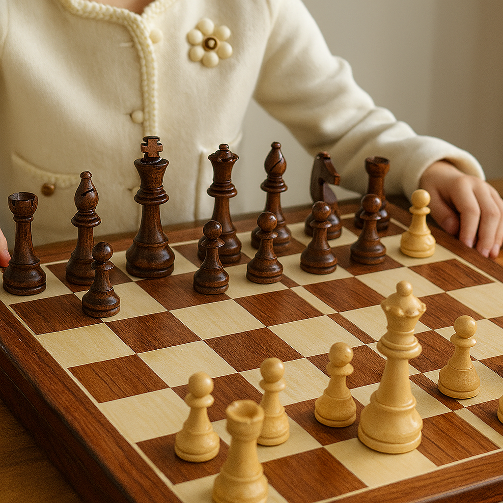 Elegant Wooden Chess Set with Foldable Board and Artisan Pieces