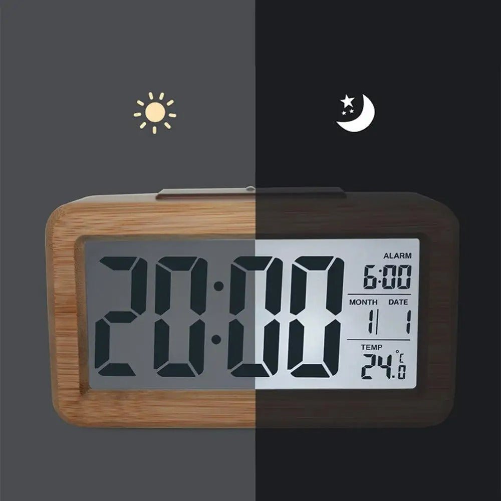 Natural Wood Alarm Clock with LED Display & Temp Monitor