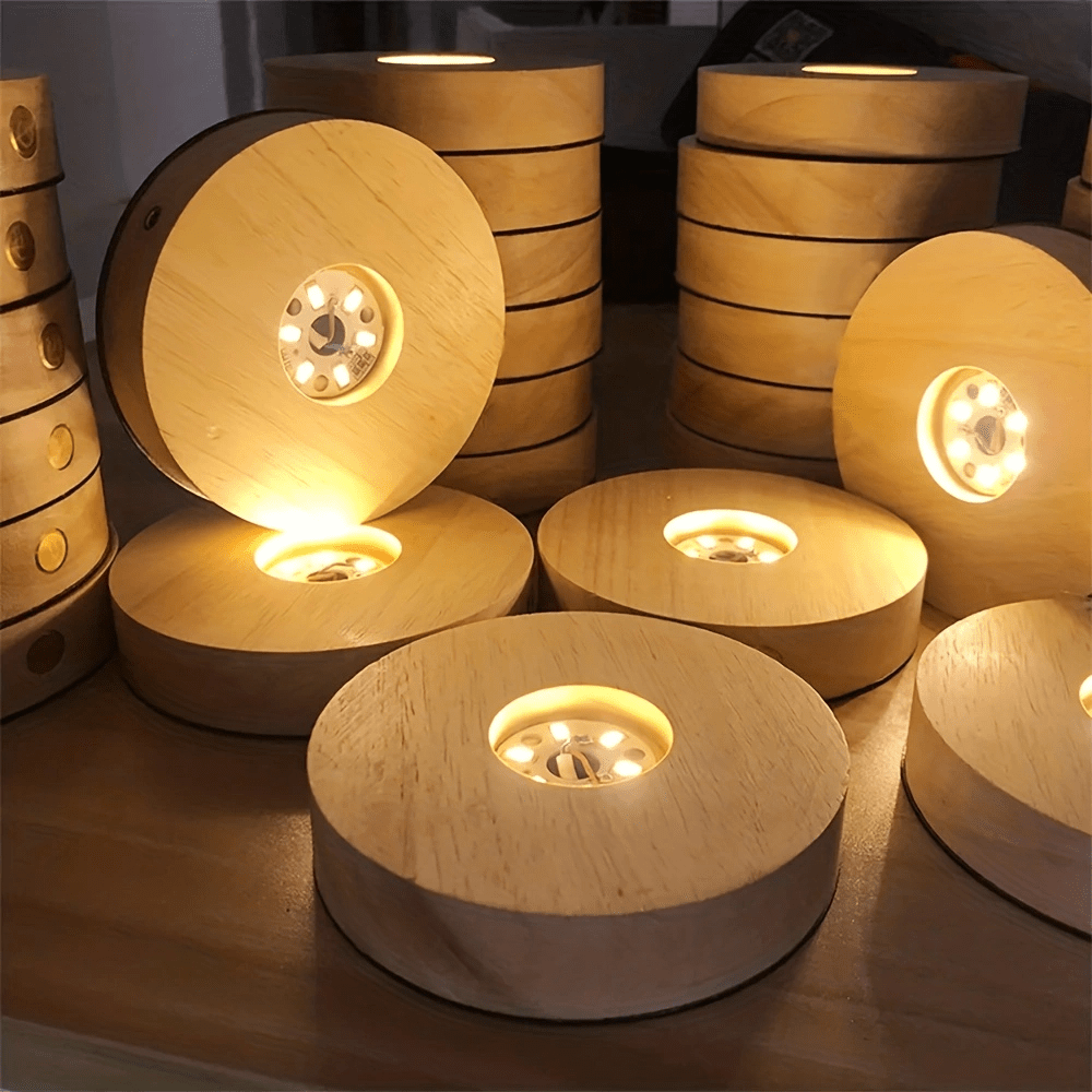 Natural Wood LED Display Stand with USB Power - Warm White Light