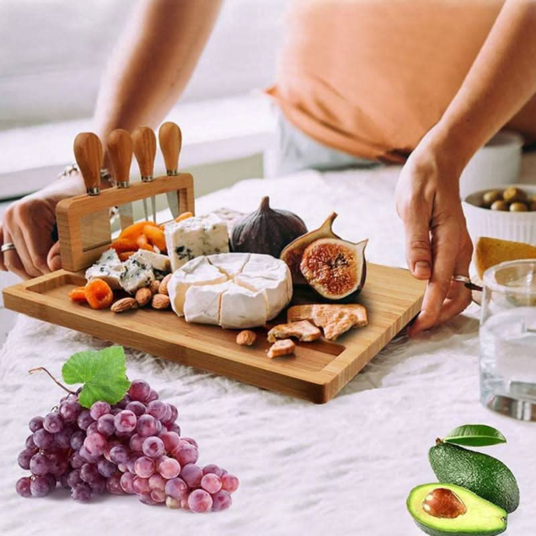 Elegant Bamboo Serving Board Set with Knife Holder