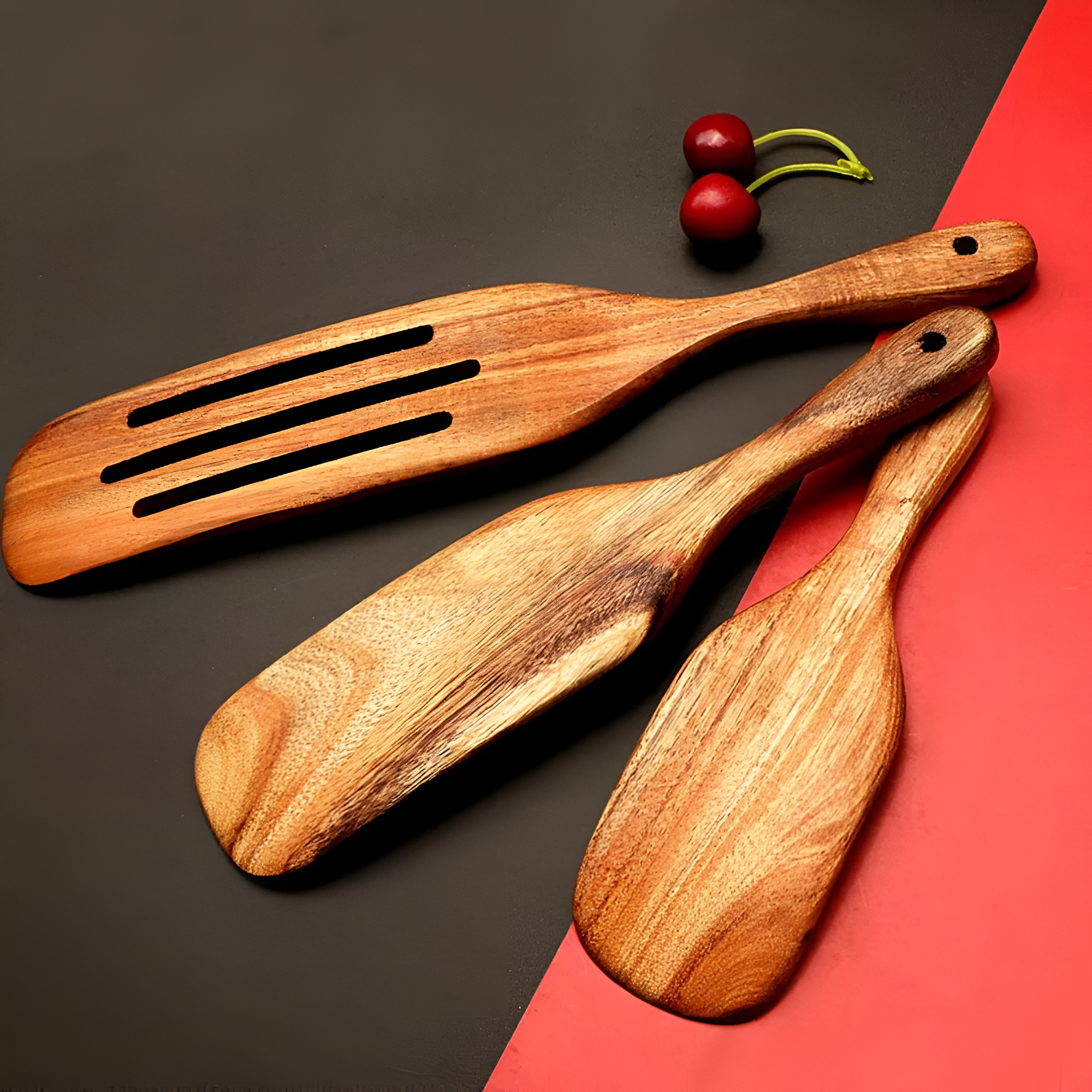 Natural Teak Cooking Spatula Set with Comfortable Grip