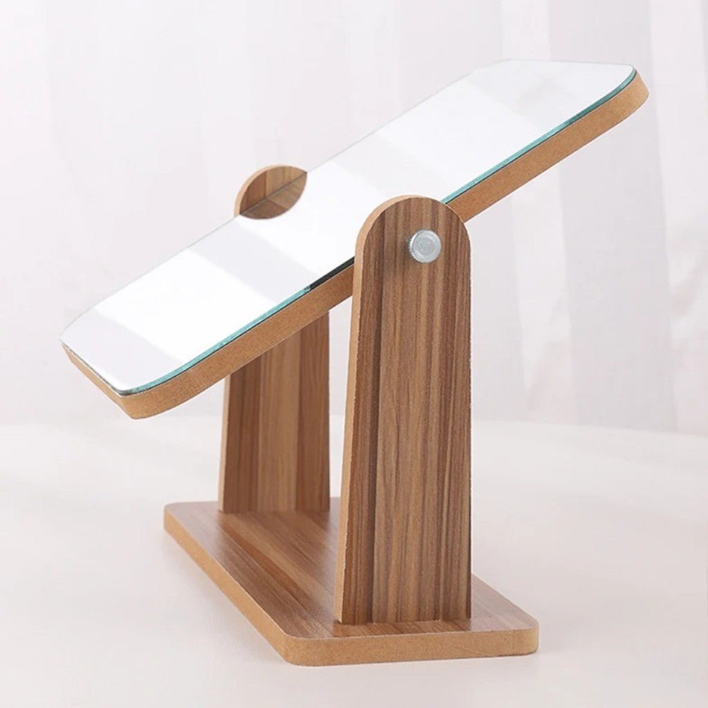 Elegant 360-Degree Rotating Tabletop Mirror with Wooden Frame