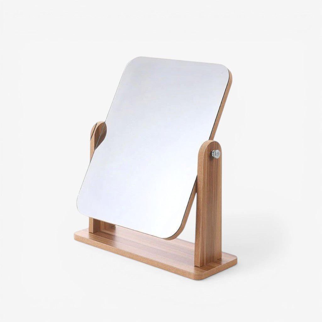 Elegant 360-Degree Rotating Tabletop Mirror with Wooden Frame