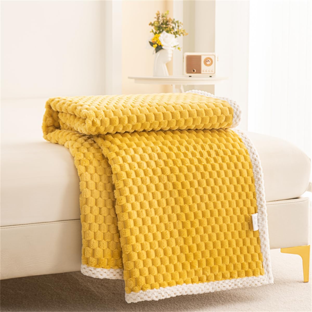 Cozy Waffle Weave Throw Blanket in Vibrant Yellow