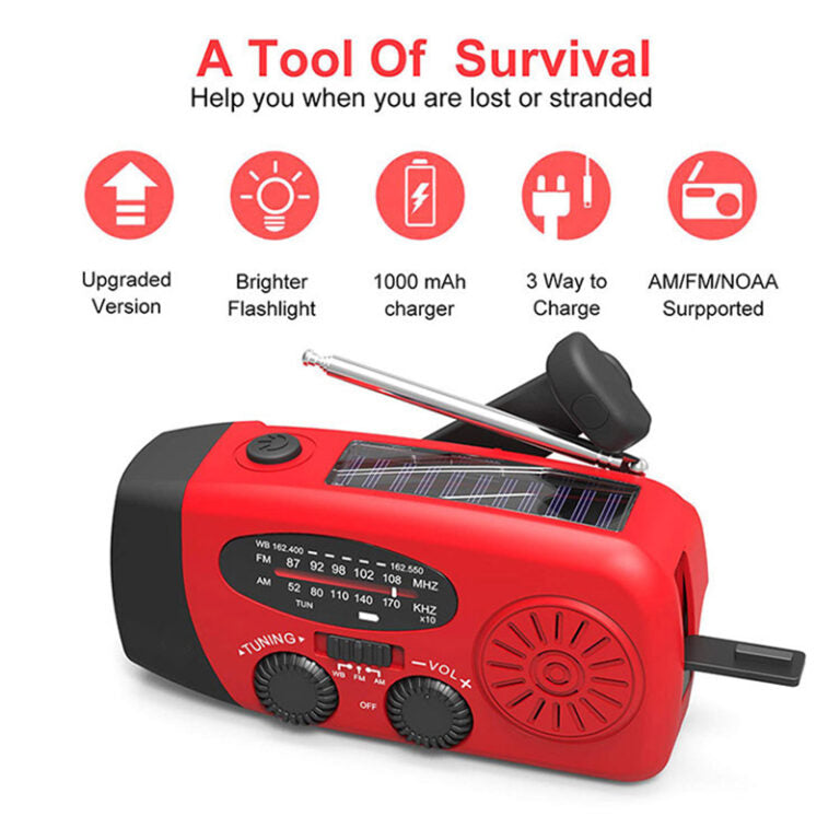 Emergency Ready Radio – Hand Crank, Solar, Light & Charger