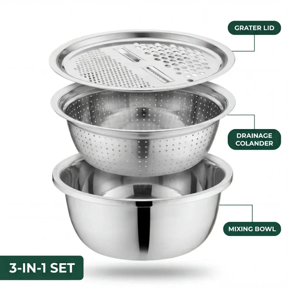 3-in-1 Batter Bowl Set | Integrated Grid and Drainage System | Space-Saving Nesting Design | MultiPrep