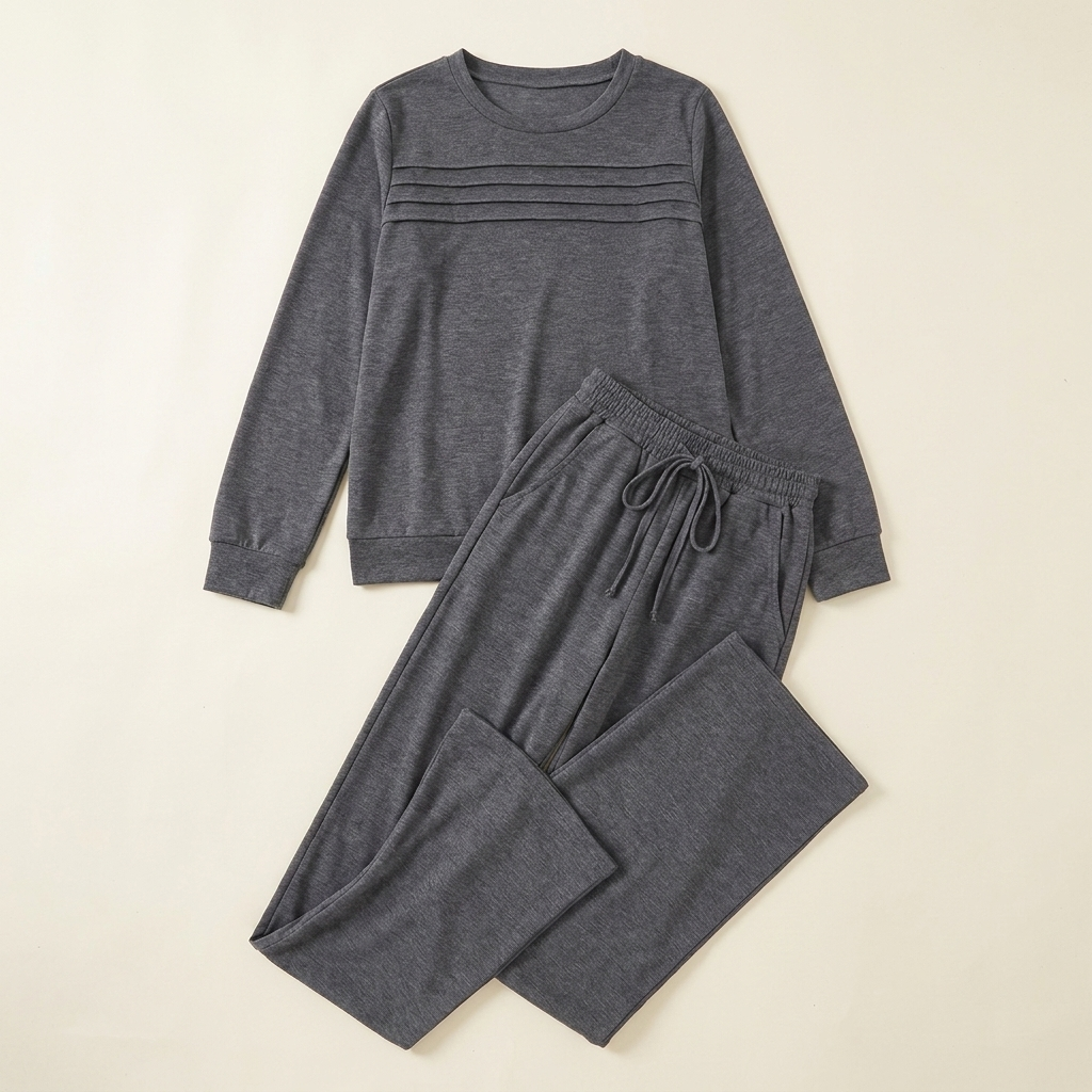 OptimaWear™ – Soft Pleated-Yoke Knit Two-Piece Lounge Set