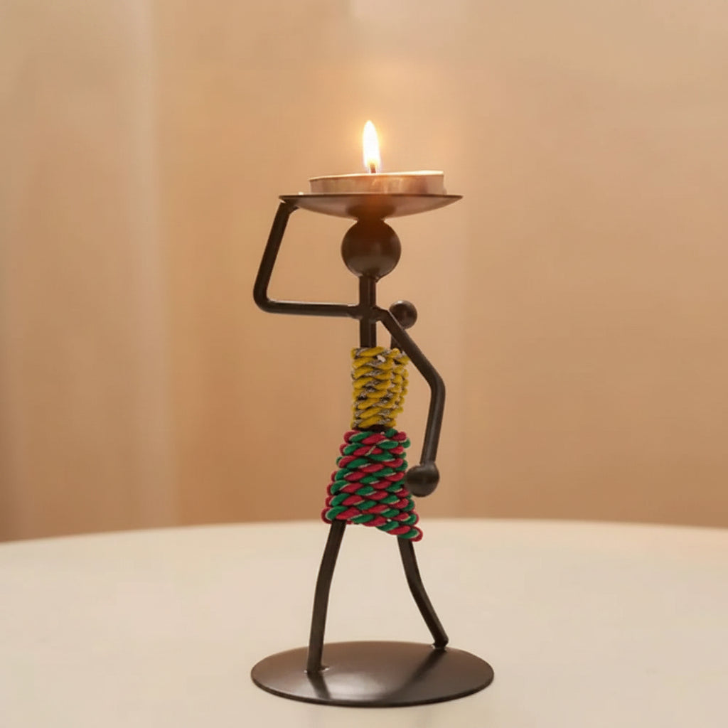 Abstract Metal Candle Holder Sculpture in Modern Design
