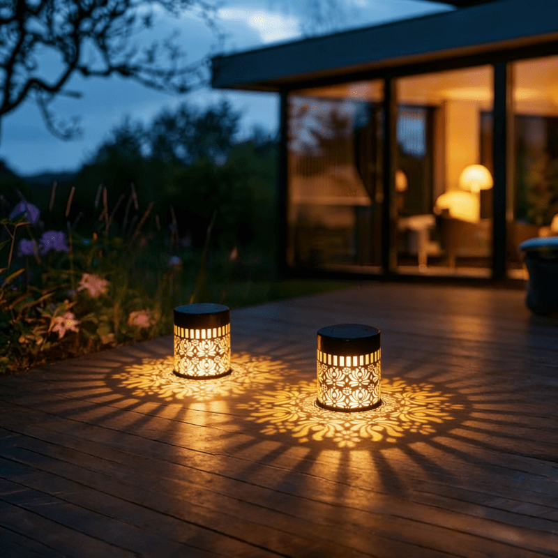 Solar Lotus Projection Table Lamp for Outdoor Use